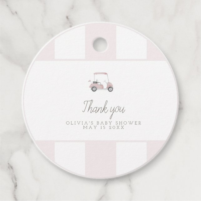 Pink golf cart gift favor tag (Front)