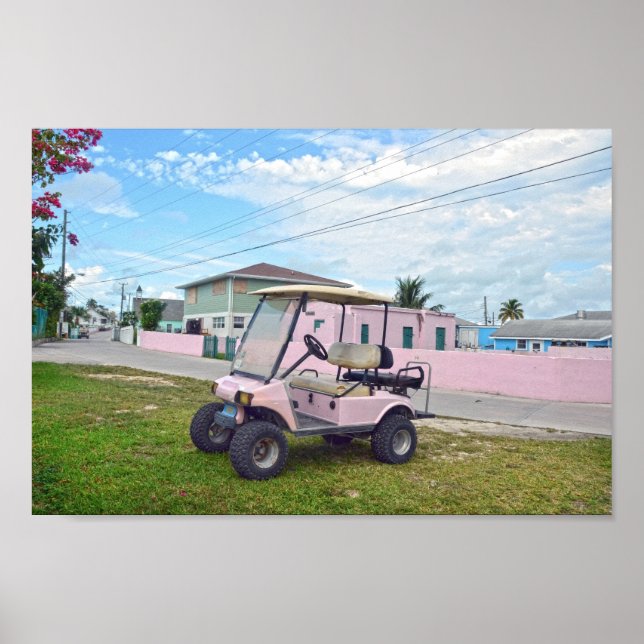 Pink Golf Cart in the Bahamas Poster (Front)