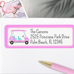 Pink Golf Cart Monogram Return Address Label