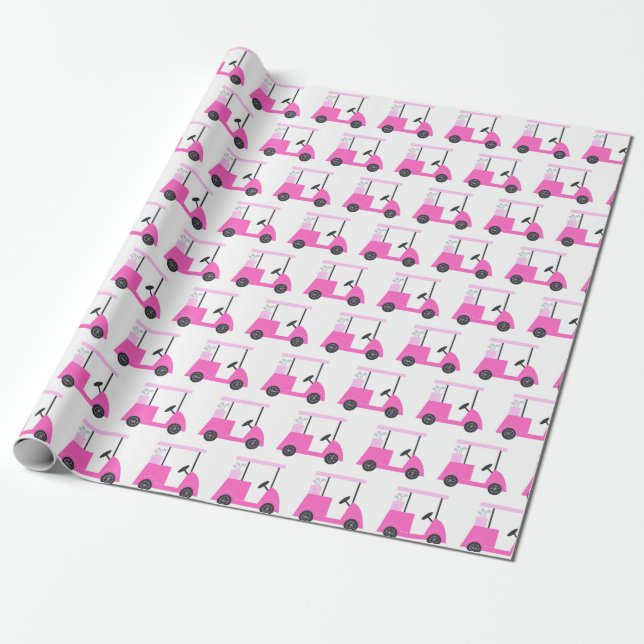 Pink Golf Cart Pattern Wrapping Paper (Unrolled)