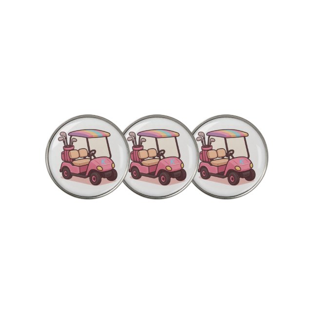 Pink Golf Cart Personalized Ball Marker (3 Up)