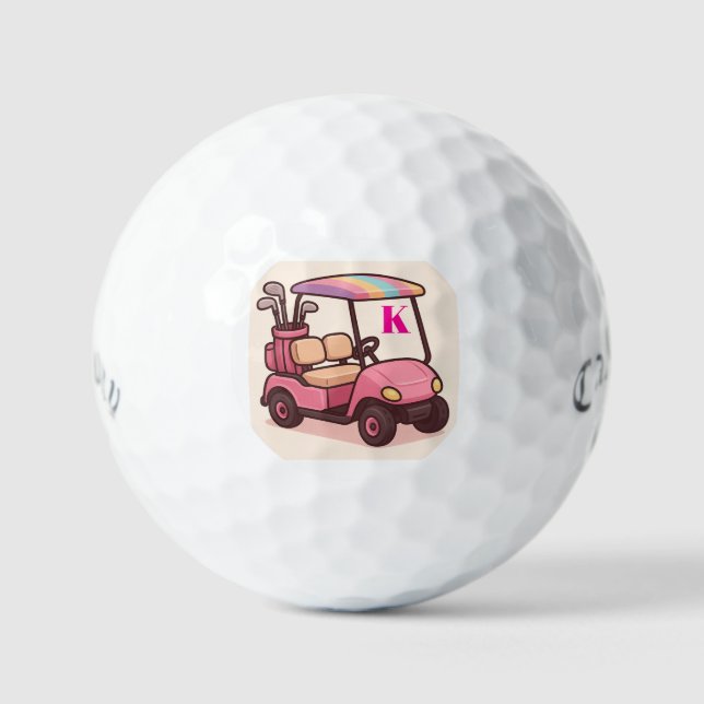 Pink Golf Cart Personalized Balls (Front)