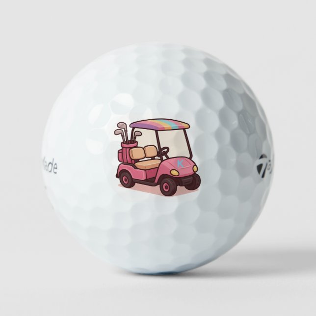Pink Golf Cart Personalized Golf Balls (Front)
