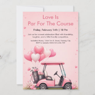 Pink Golf Cart Valentine's Day Party Invitation