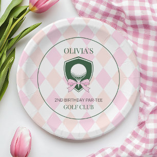 Pink Golf Cute Bow Girls 2nd Birthday Par-tee Paper Plates
