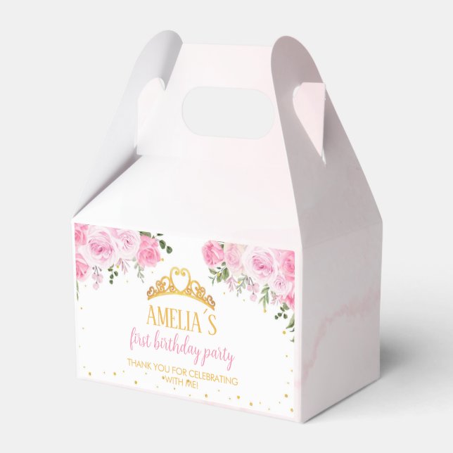 Pink Golf Floral Crown Princess Birthday Favor Box (Front Side)