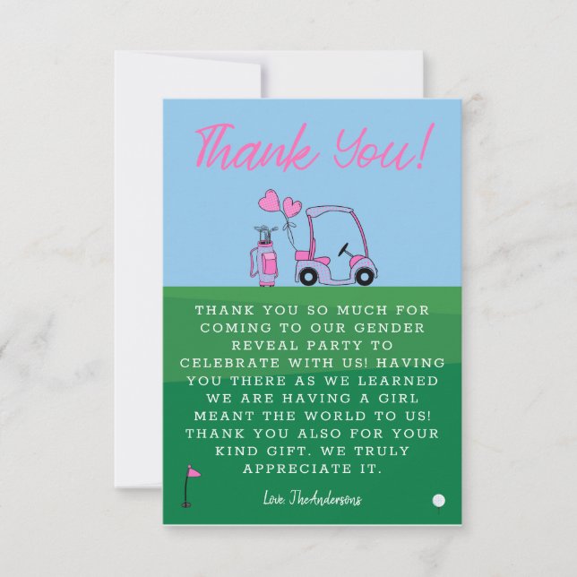 Pink Golf Gender Reveal Party Thank You (Front)