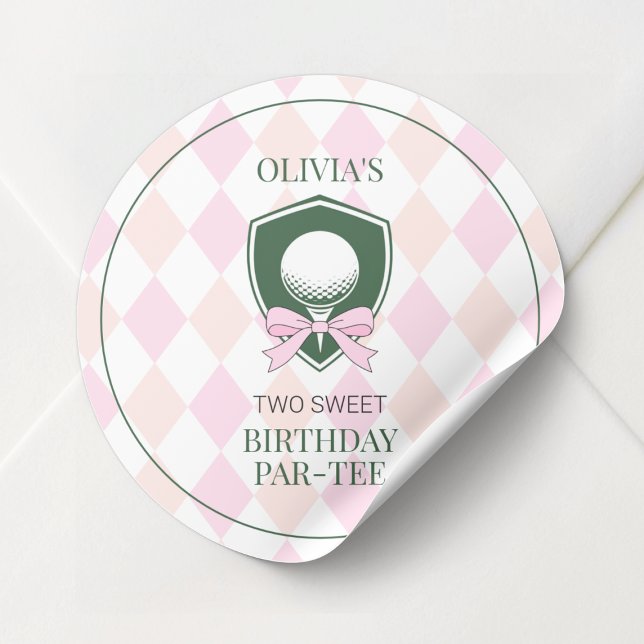 Pink Golf Girls Personalized 2nd Birthday Party Classic Round Sticker (Pink Golf Girls Personalized 2nd Birthday Party Classic Round Sticker)