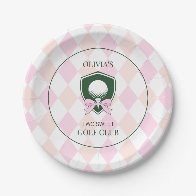 Pink Golf  Hole in One Girl Sports 2nd Birthday Paper Plates (Front)