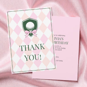 Pink Golf Modern Cute Girls 2nd Birthday Party Thank You Card