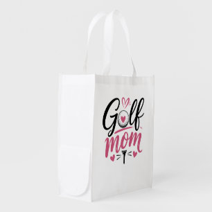 Pink Golf Mom Heart Ball Calligraphy Grocery Bag