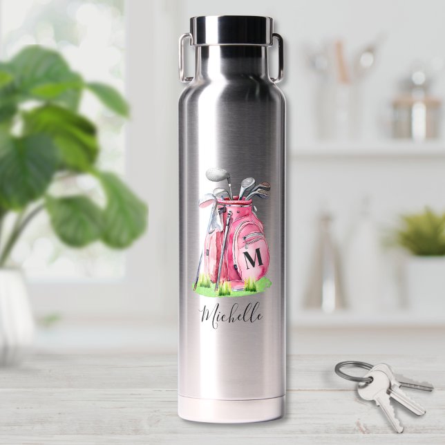 Pink Golf Name Monogram Water Bottle (Pink Golf Name Monogram Water Bottle)