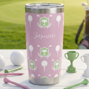 Pink Golf Pattern Personalized Name Insulated Tumbler
