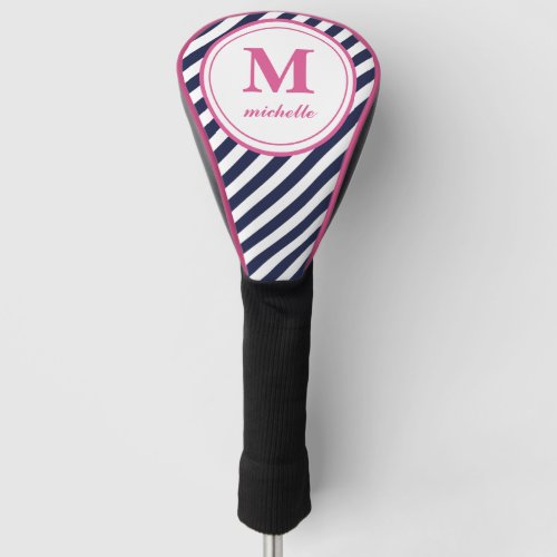 Pink  Golf  striped personalized NAME monogram Golf Head Cover