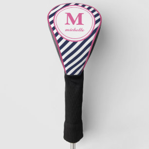 Pink Golf striped personalized NAME monogram Head Cover