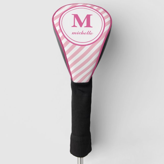 Pink | Golf | striped personalized NAME monogram Head Cover (Front)