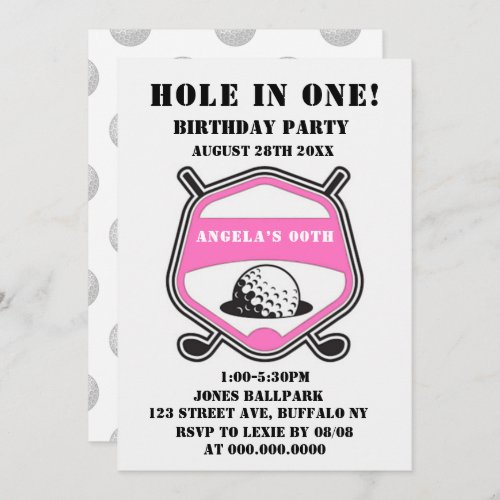 Pink Golf Theme Birthday Party Invites