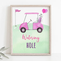 Pink Golf Watering Hole Birthday Sign