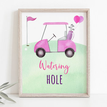 Pink Golf Watering Hole Birthday Sign by LittlePrintsParties at Zazzle