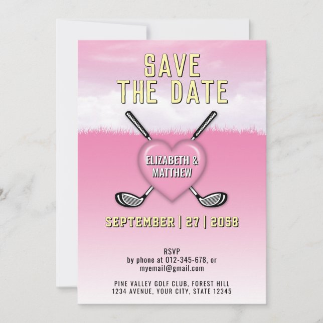 Pink Golf Wedding Invitation Design (Front)