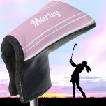 Pink Golfer Sports Ladies Women Trendy Monogrammed Golf Head Cover<br><div class="desc">Trendy classic design features a custom template for name or text up to eleven letters in modern script and a double frame border. Script and border are in white on a chic light pink background. Color of background and font are easily changed with the Zazzle design tool section. Be sure...</div>