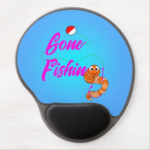 Pink Gone Fishing Cartoon Fishing Worm and Bobber Gel Mouse Pad