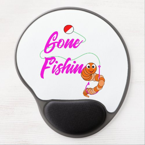 Pink Gone Fishing Cartoon Fishing Worm and Bobber Gel Mouse Pad