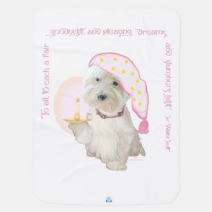 Pink Goodnight Westie with Candle Baby Blanket