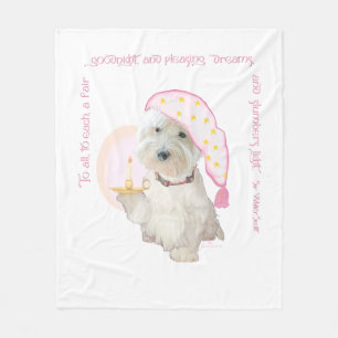 Pink Goodnight Westie with Candle Fleece Blanket