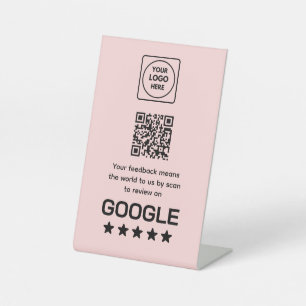 Pink Google Review QR   Modern Business Display Pedestal Sign
