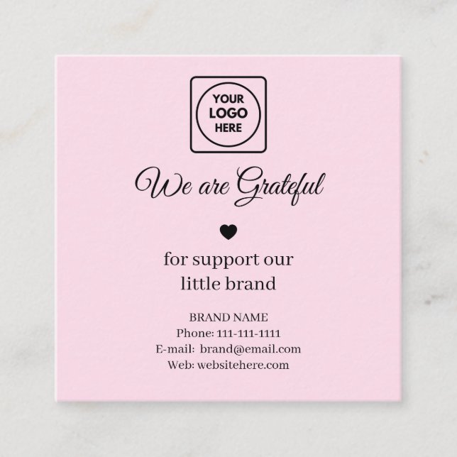 Pink Google Review QR Thank You Square Code Business Card (Front)