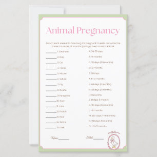 Pink Goose Baby Shower Animal Pregnancy Game Card 