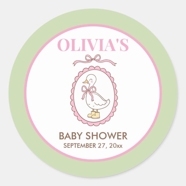 Pink Goose Baby Shower Stickers | Personalized (Front)