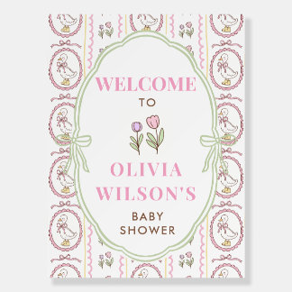 Pink Goose Baby Shower Welcome Sign | Personalized
