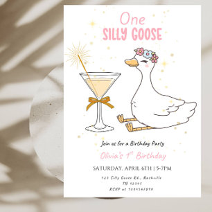 Pink Goose First Birthday - Goose First Birthday Invitation