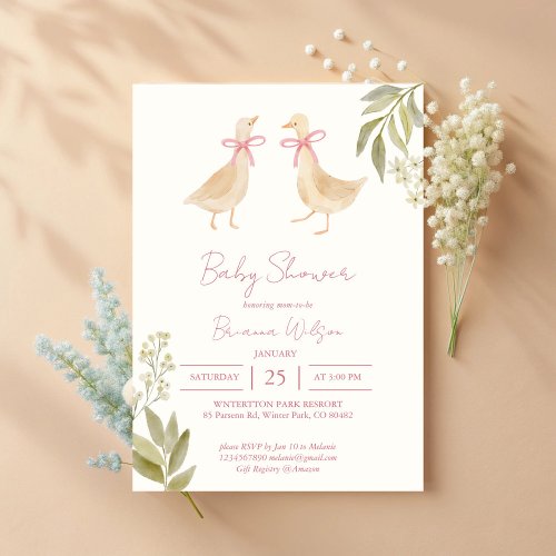Pink Goose nursery rhymes baby shower Invitation