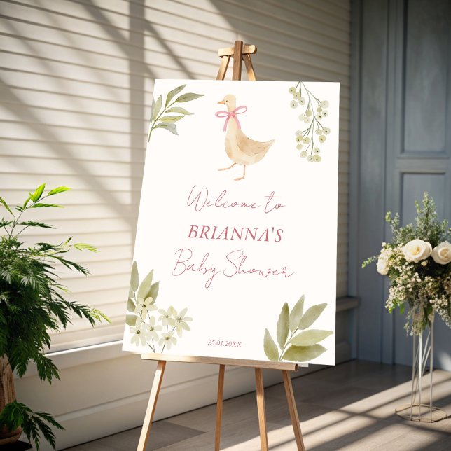 Pink Goose nursery rhymes baby shower welcome sign (Pink Goose nursery rhymes baby shower personalized welcome sign board)