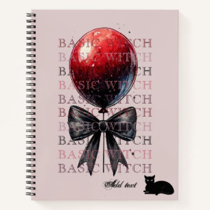 Pink Goth Balloon Black Cat Bow Coquette Halloween Notebook