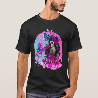 Pink Goth Halloween Sugar Skull with Spiderweb But T-Shirt