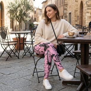 Pink Gothic Butterfly Spiderweb Leggings
