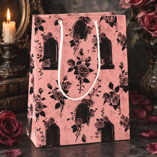 Pink Gothic Cemetery Roses Tombstone Medium Gift Bag