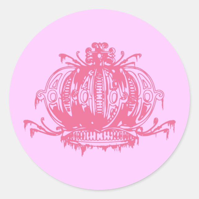 Pink Gothic Decayed Crown Classic Round Sticker (Front)