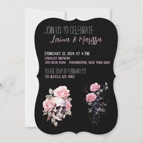 Pink Gothic Floral Engagement Party Invitation