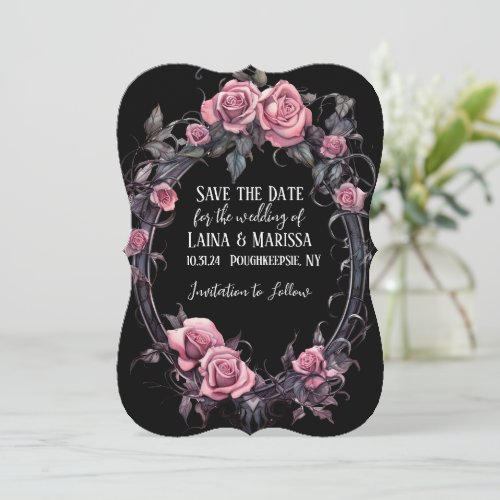 Pink Gothic Floral Save the Date Invitation