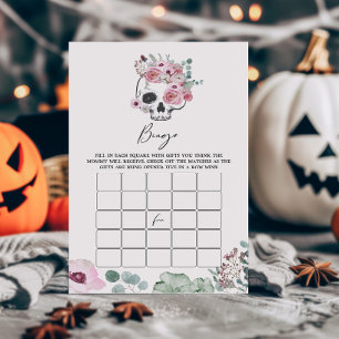 Pink Gothic Floral Skull Baby Shower Bingo Game