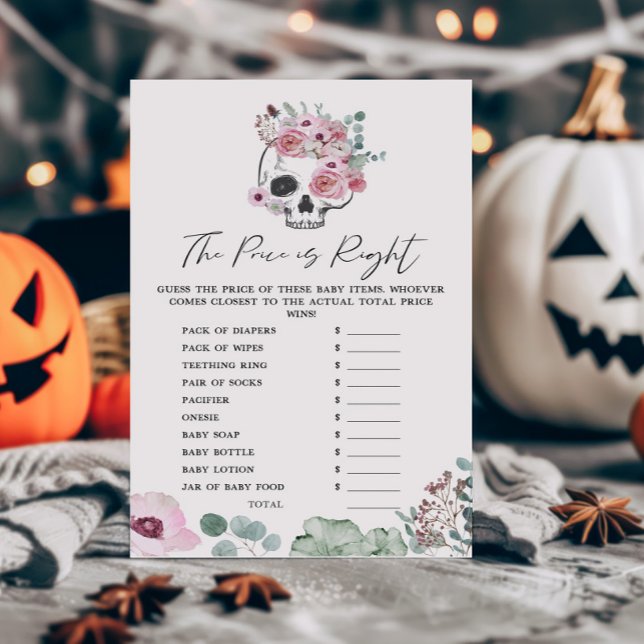Pink Gothic Floral Skull The Price is Right Game (Floral Skull Baby Shower The Price is Right Game)