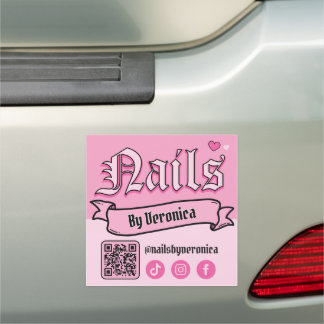 Pink Gothic Lettering Nails Salon QR Code Car Magnet