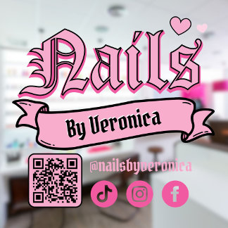 Pink Gothic Lettering Nails Salon QR Code Window Cling