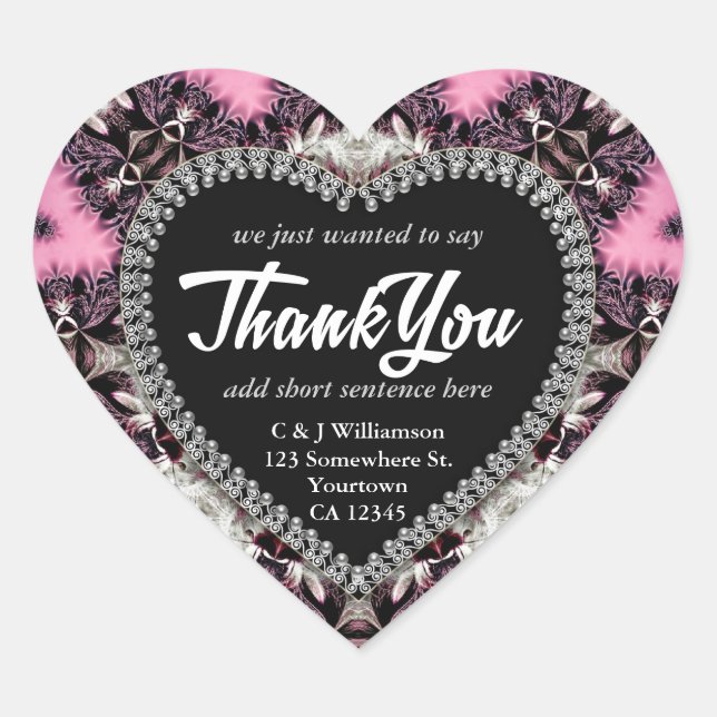 Pink Gothic Medieval Thank You Heart Stickers (Front)