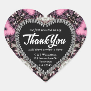 Pink Gothic Medieval Thank You Heart Stickers